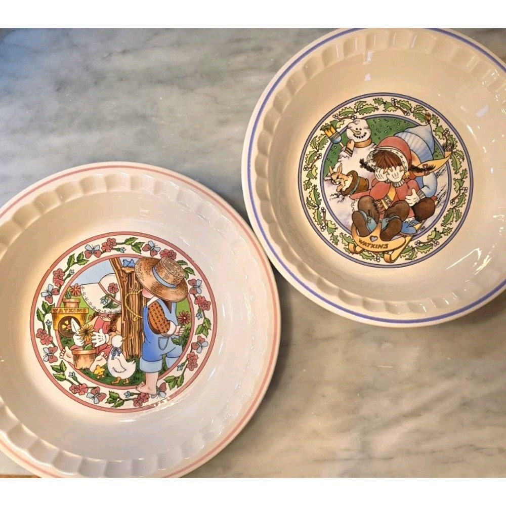 J.R. Watkins "Country Kids" 1989 Collector's Recipe Pie Plates